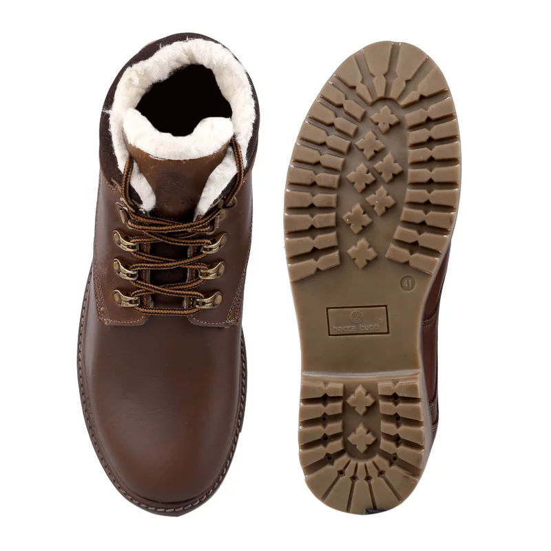 Bacca Bucci Brown Moscow Leather Biker Boots with Fur for Hiking for Men | Best Price UAE
